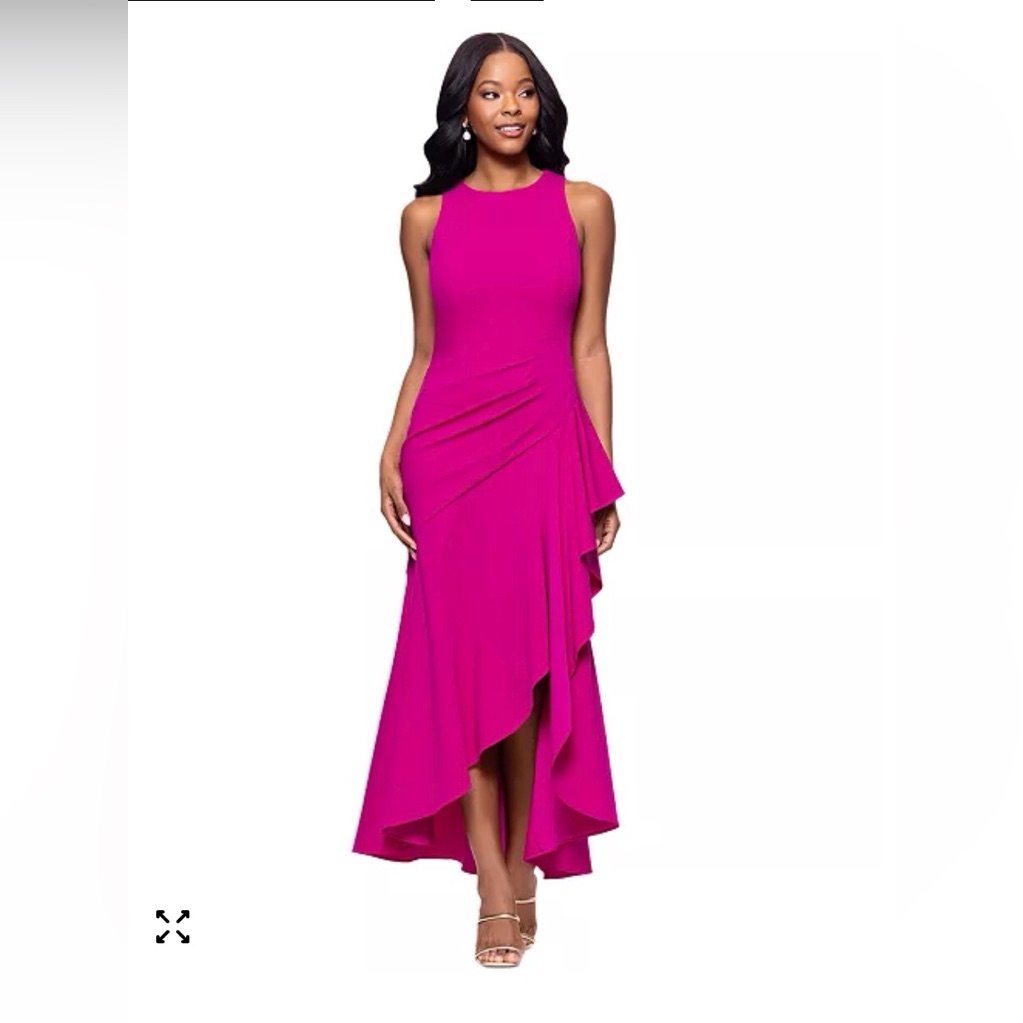 Betsy & Adam Scuba Sleeveless Ruffled-Slit Dress